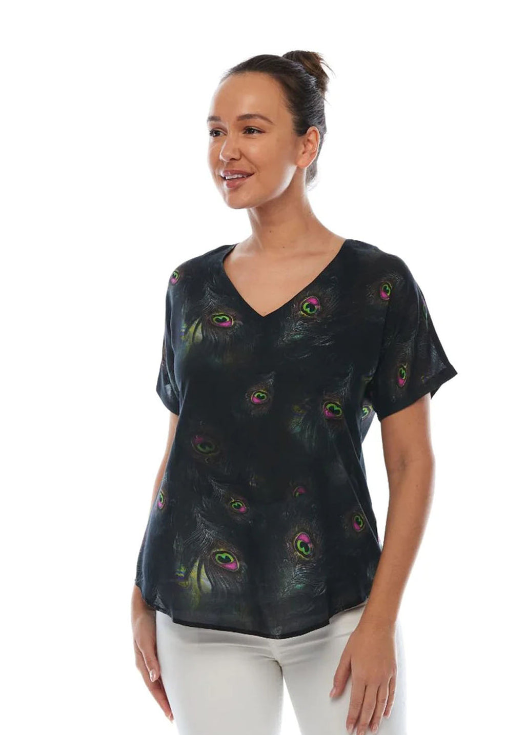 CLAIRE POWELL BLACK PEACOCK SHORT SLEEVE TOP