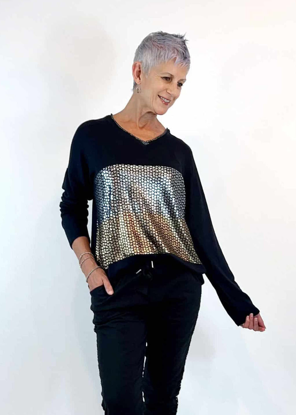 LA STRADA FOILED PATERN KNITTED TOP
