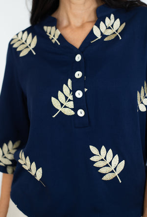 JOLIE SAULE GOLDEN LEAVES EMBROIDERED BLOUSE