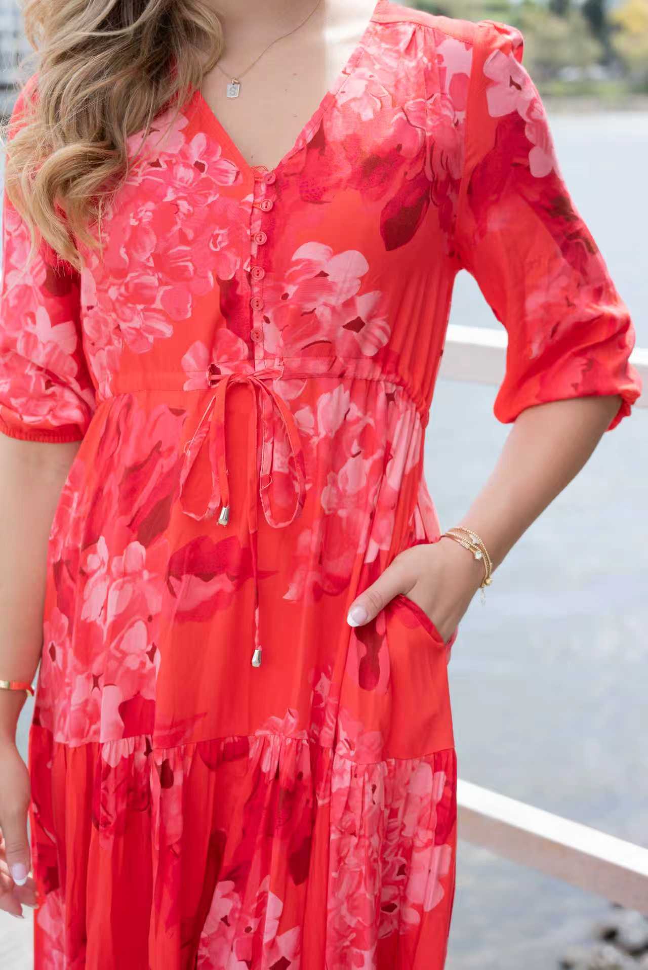 FRIA HYDRANGEA PRINT SELMA MAXI DRESS