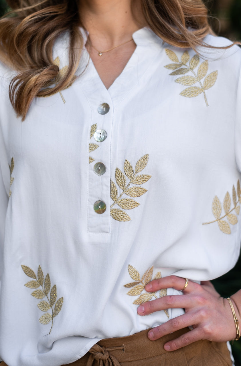 JOLIE SAULE GOLDEN LEAVES EMBROIDERED BLOUSE