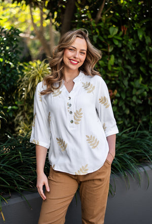 JOLIE SAULE GOLDEN LEAVES EMBROIDERED BLOUSE