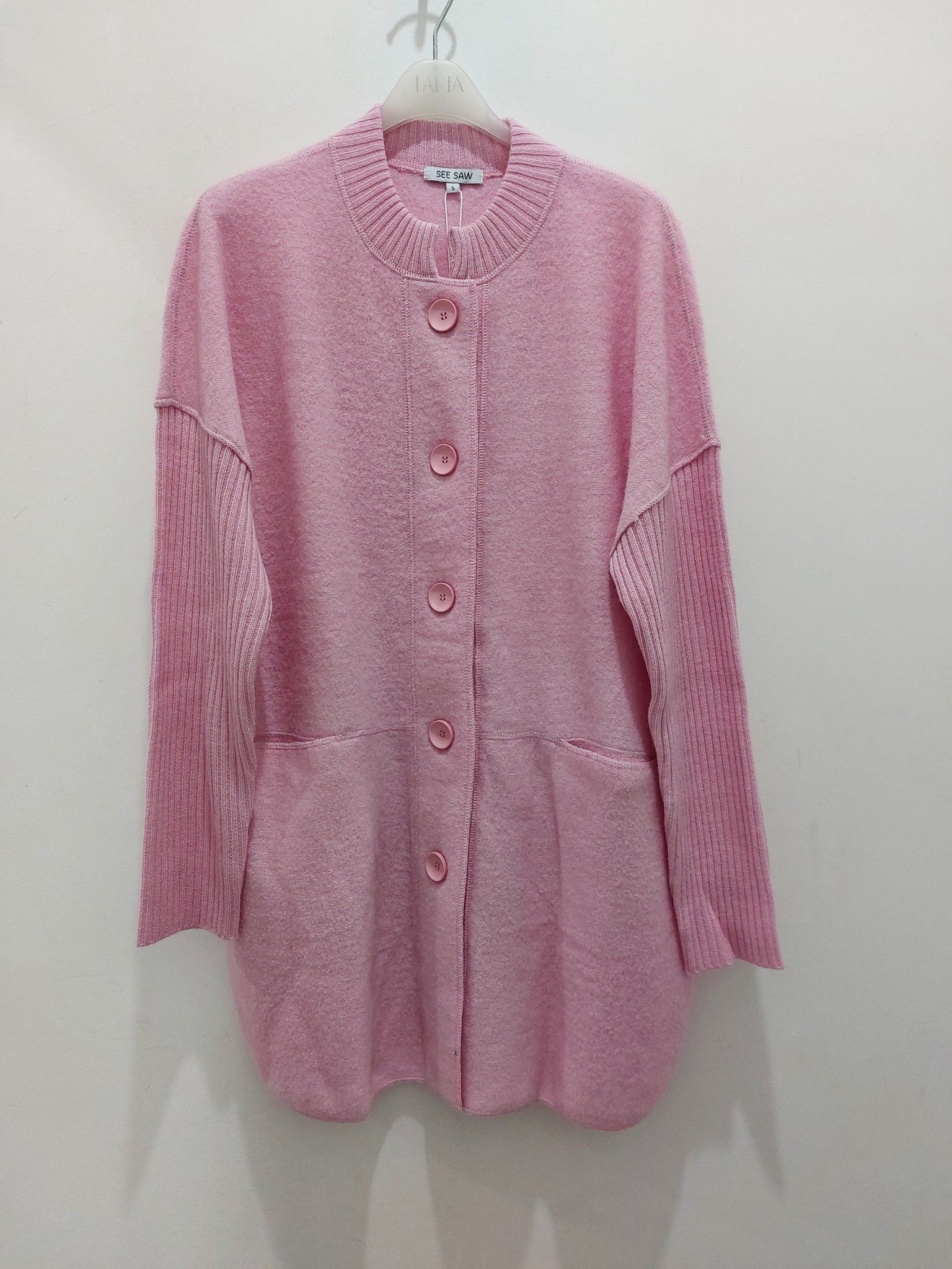 SEE SAW 100% BOILED WOOL RIBBED SLEEVE COAT
