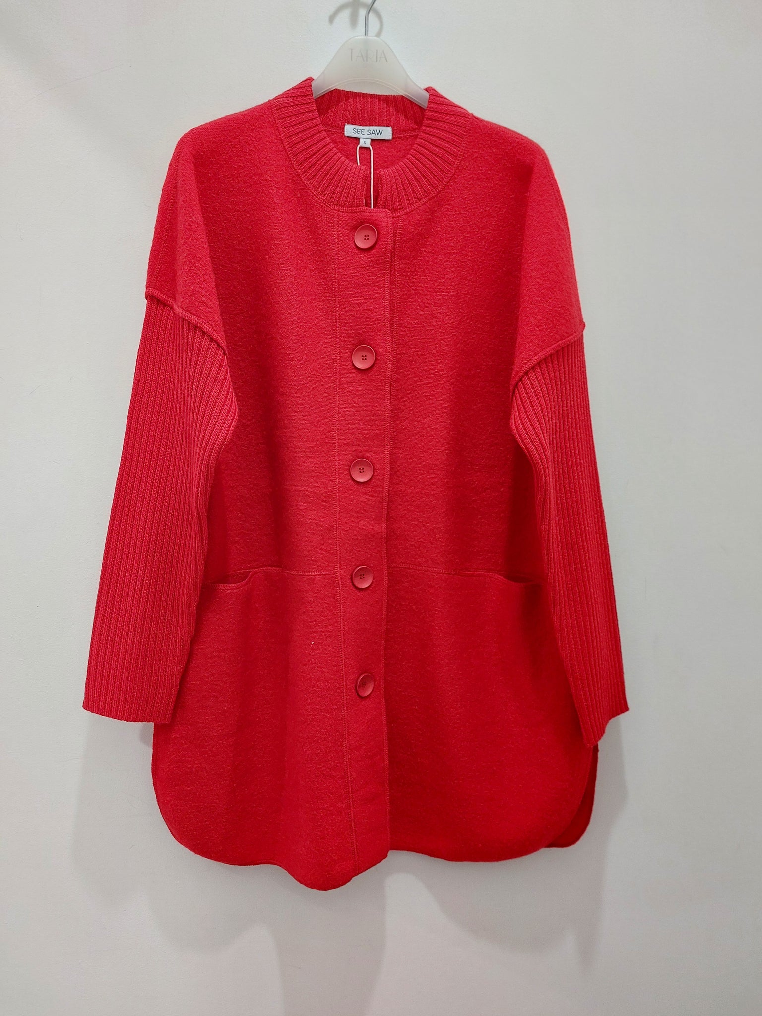 SEE SAW 100% BOILED WOOL RIBBED SLEEVE COAT