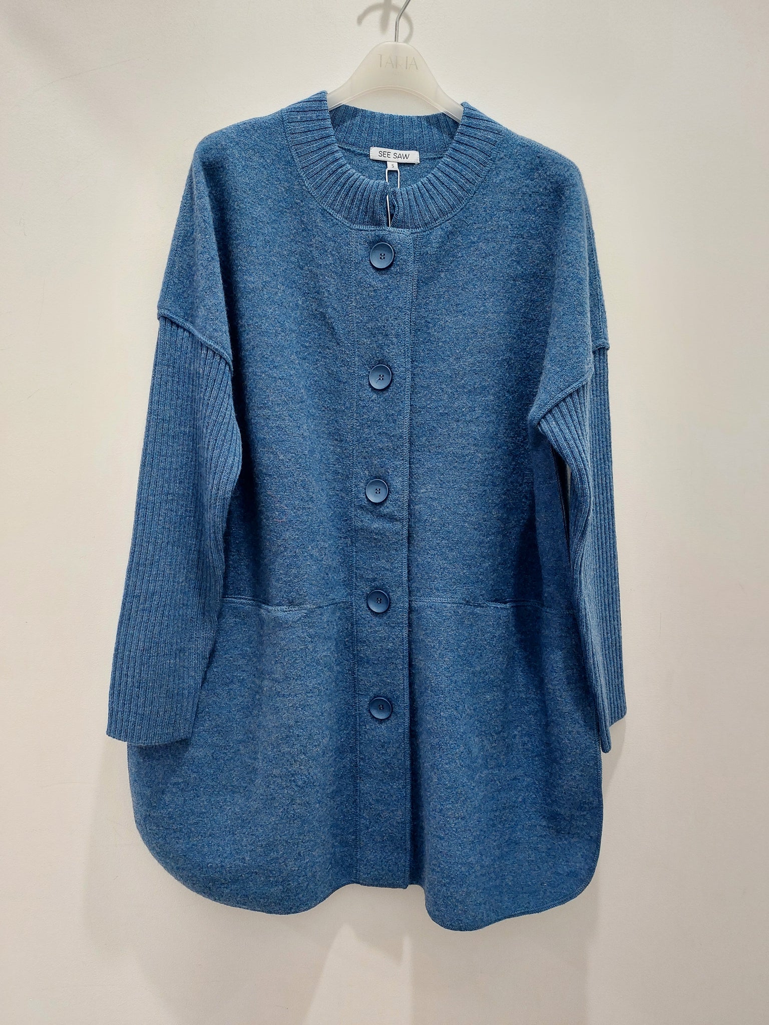 SEE SAW 100% BOILED WOOL RIBBED SLEEVE COAT