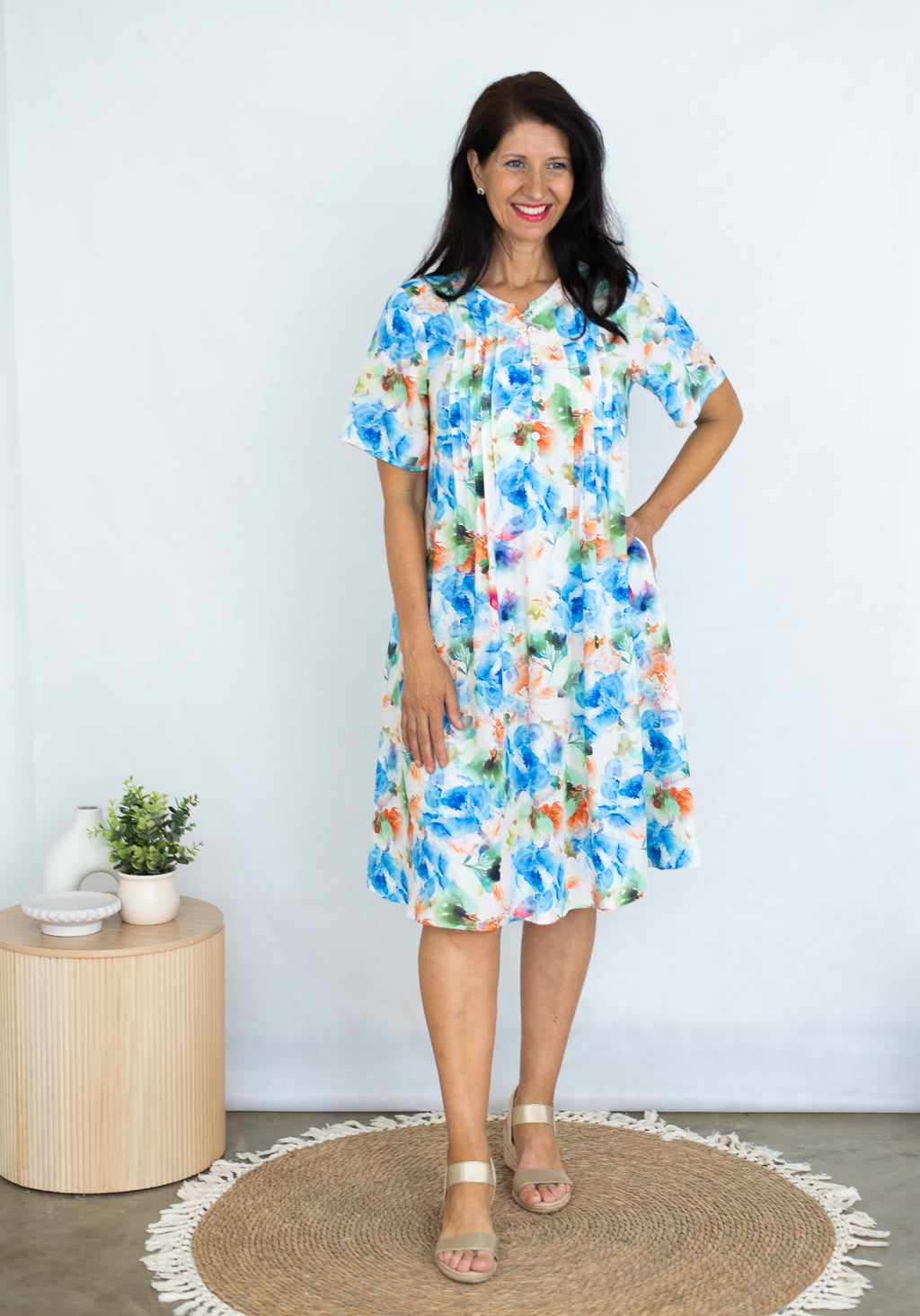 JOLIE SAULE FLORAL PRINT FRONT PLEATS DRESS