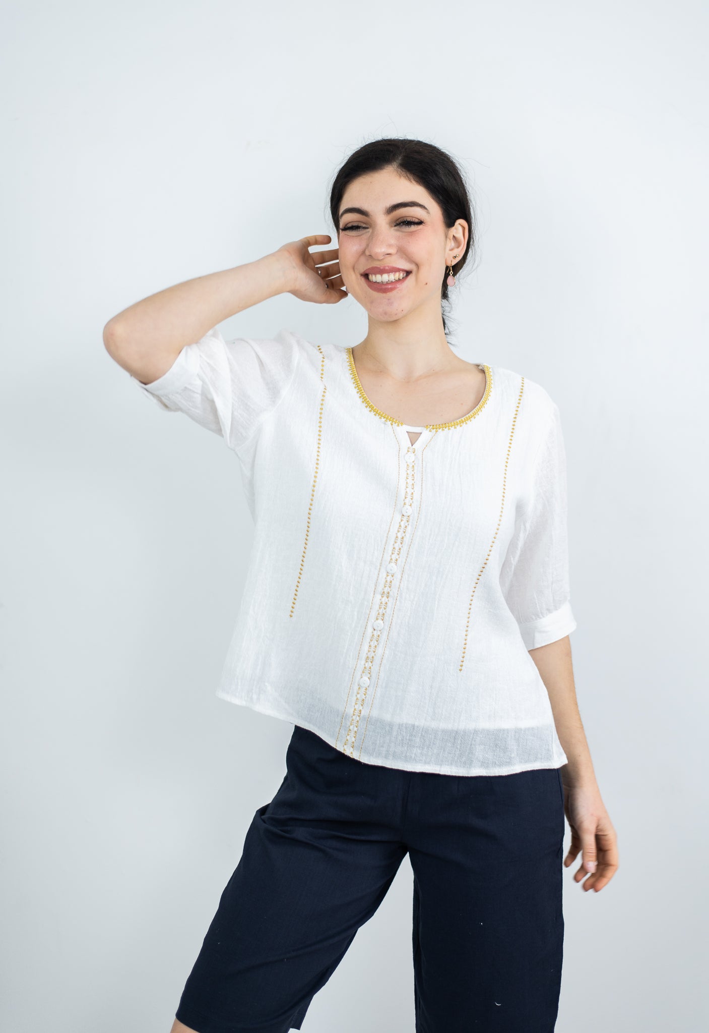 JOLIE SAULE EMBROIDERED SHORT SLEEVE TOP