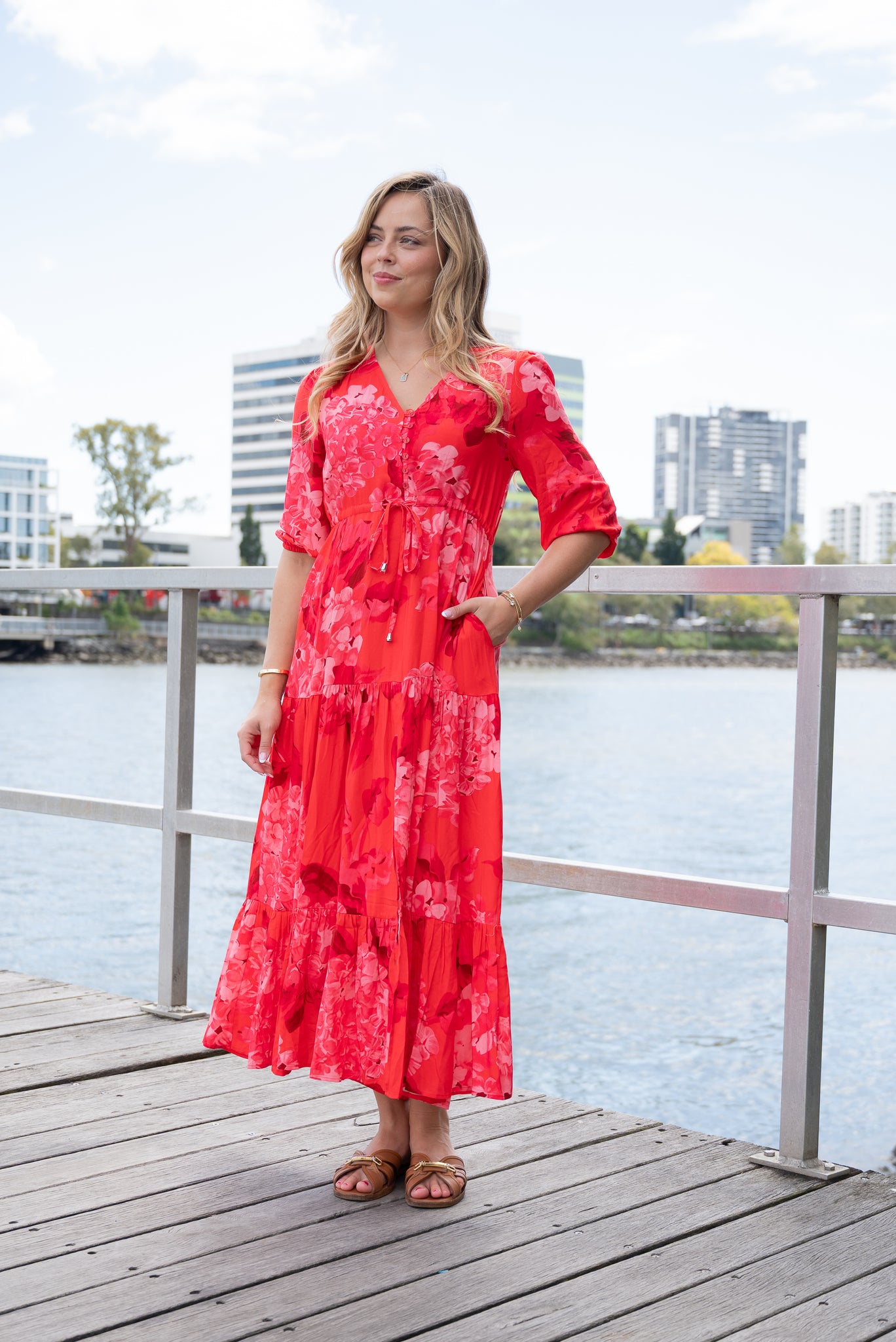 FRIA HYDRANGEA PRINT SELMA MAXI DRESS