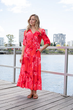 FRIA HYDRANGEA PRINT SELMA MAXI DRESS