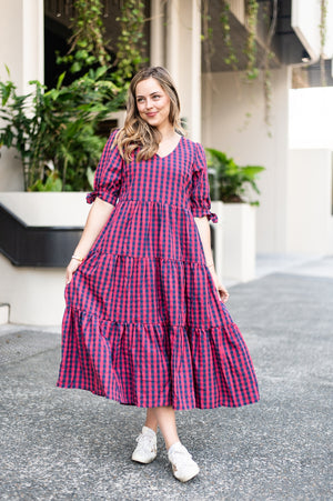 SILVER WISHES COTTON GINGHAM CHECK DRESS