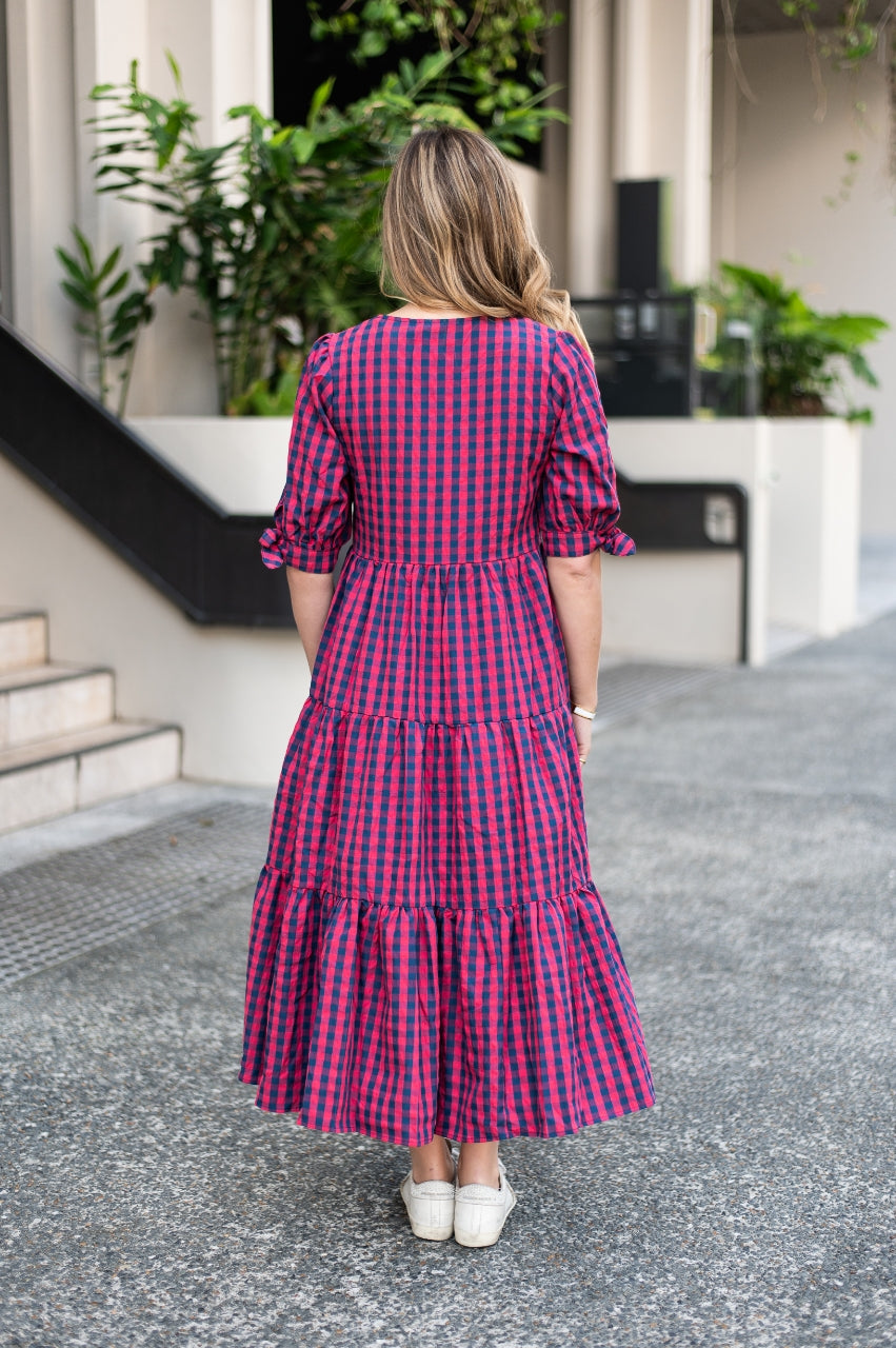 SILVER WISHES COTTON GINGHAM CHECK DRESS