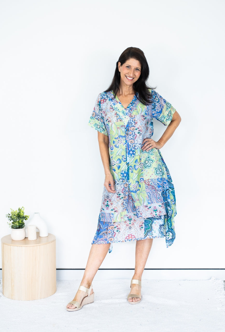 JOLIE SAULE ABSTRACT BLOCK PRINT DRESS