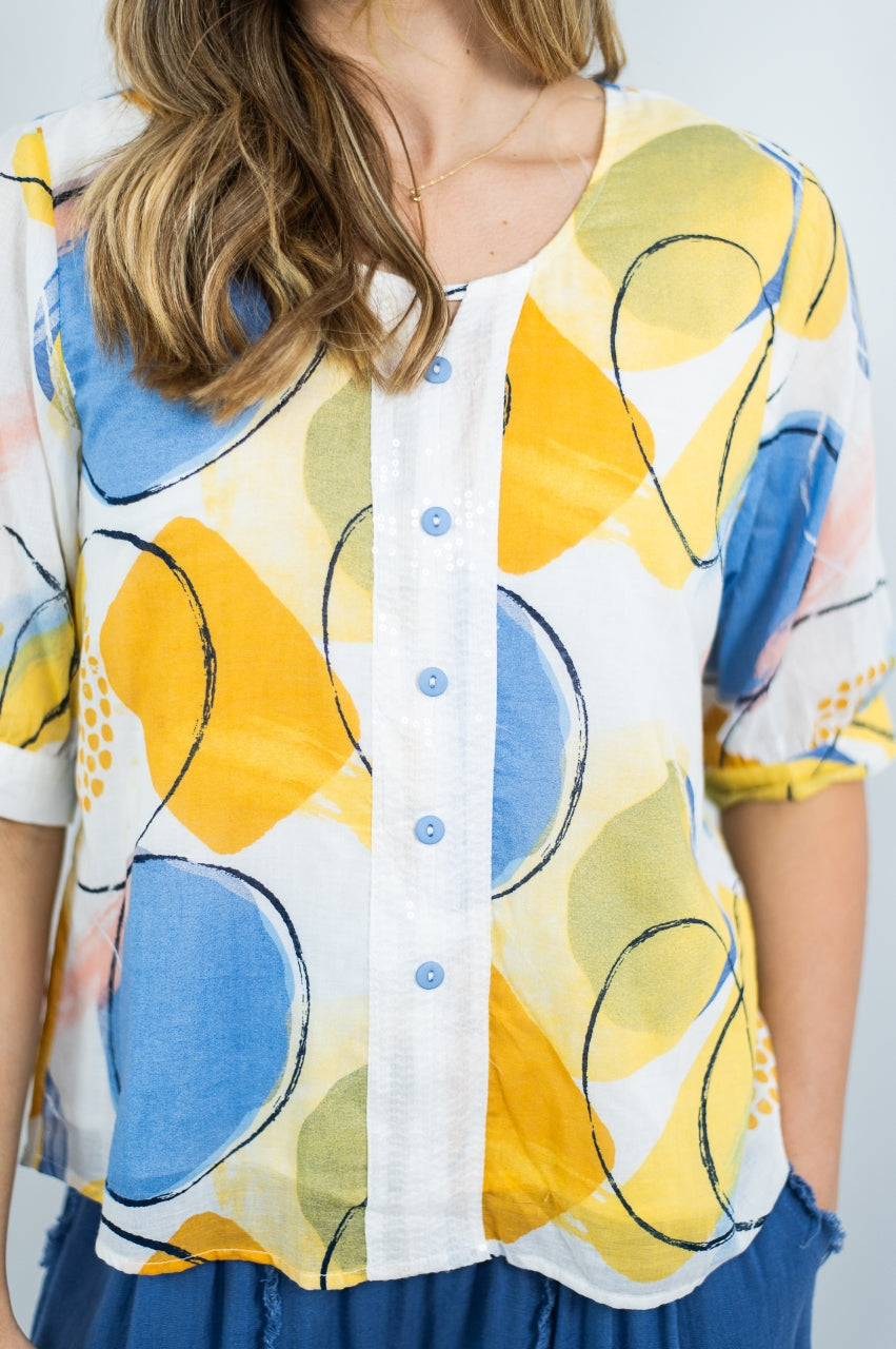 JOLIE SAULE CIRCULAR PRINT SEQUINS DETAIL BLOUSE