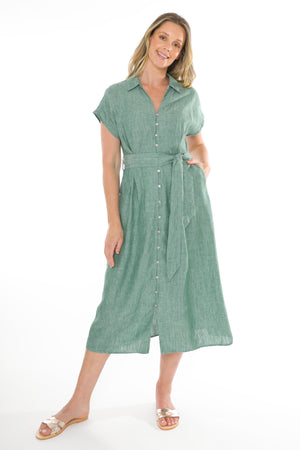 JUMP SHORT SLEEVE BELTED LINEN DRESS