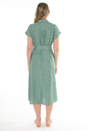 JUMP SHORT SLEEVE BELTED LINEN DRESS