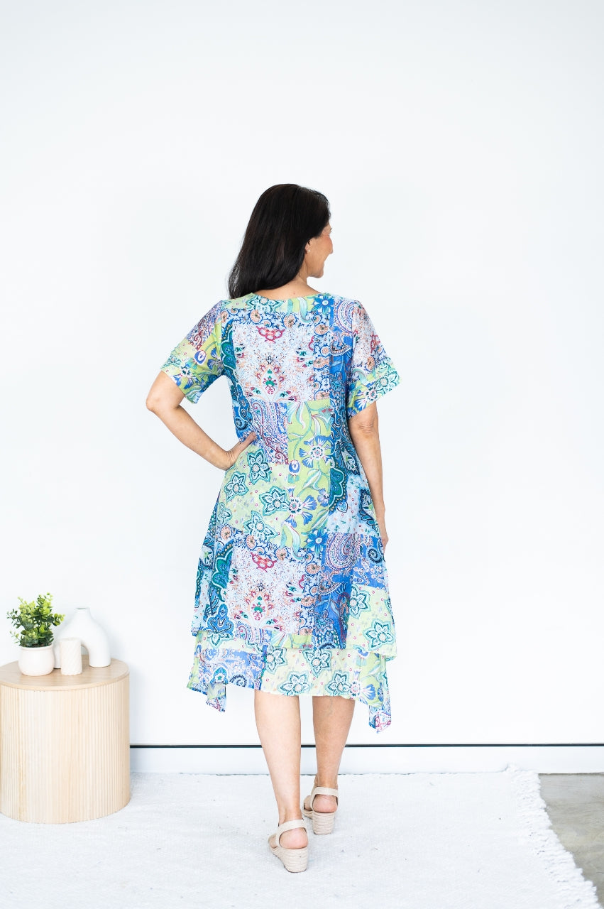 JOLIE SAULE ABSTRACT BLOCK PRINT DRESS