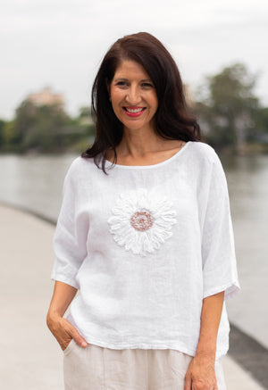 MADE IN ITALY FLORAL EMBROIDERED TOP