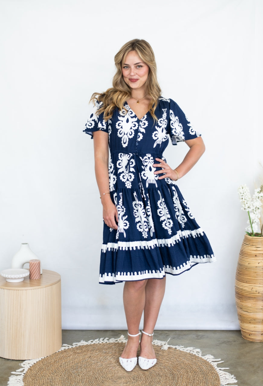 FRIA FILIGREE BORDER SHORT SELMA DRESS