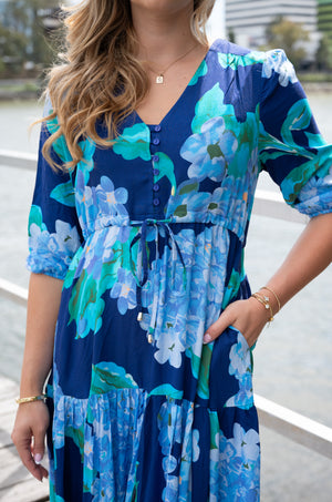 FRIA HYDRANGEA PRINT SELMA MAXI DRESS
