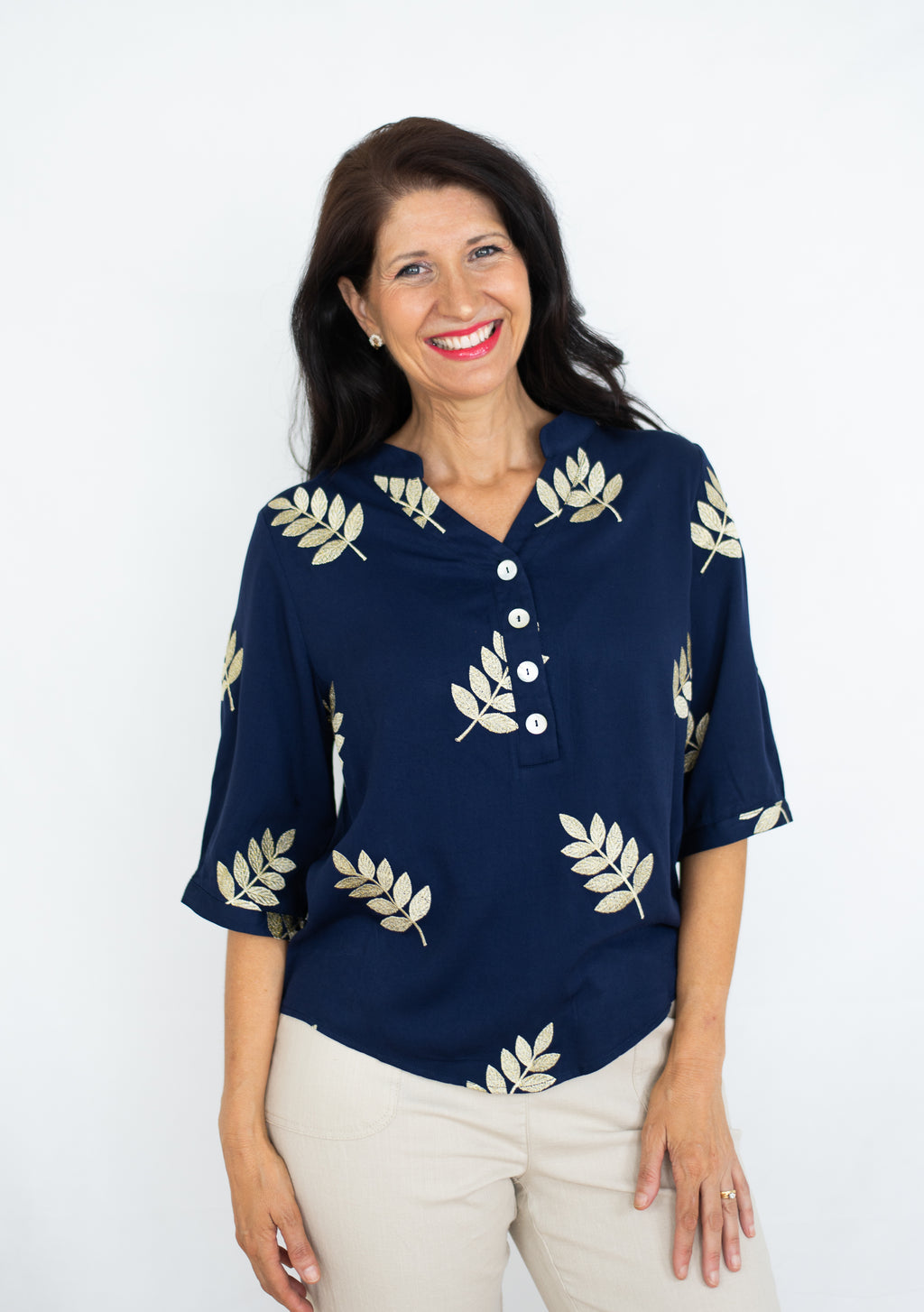 JOLIE SAULE GOLDEN LEAVES EMBROIDERED BLOUSE