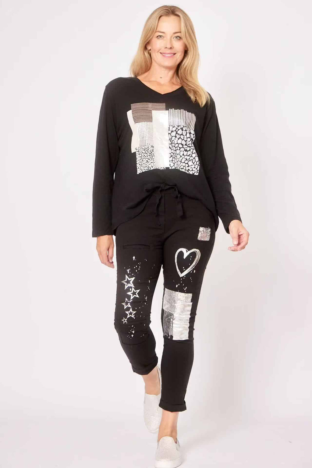 LA STRADA FOIL SEQUIN PATCH PANTS