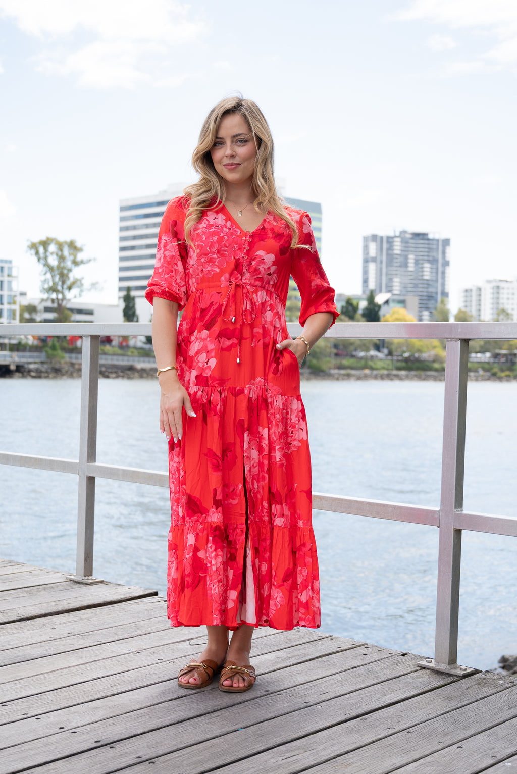 FRIA HYDRANGEA PRINT SELMA MAXI DRESS