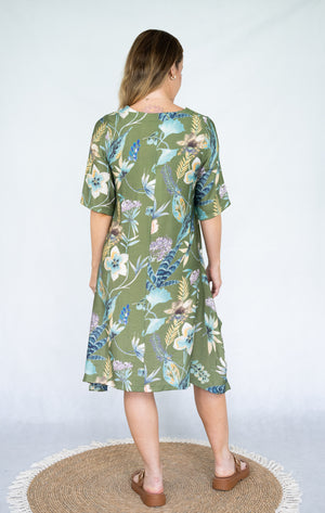 WILLOW TREE TROPICAL PRINT POCKET DETAIL DRESS