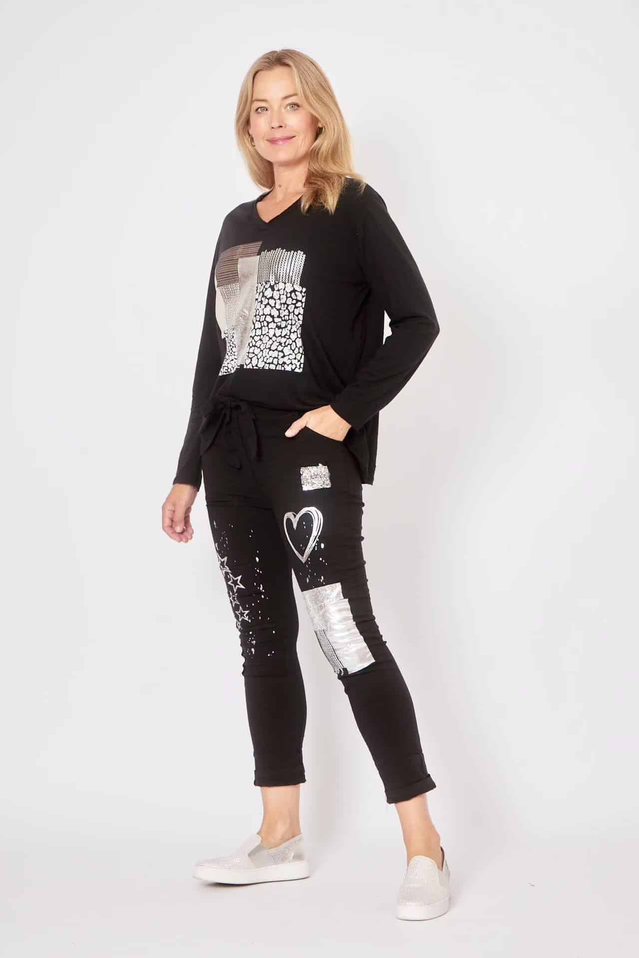 LA STRADA FOIL SEQUIN PATCH PANTS