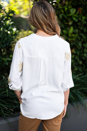 JOLIE SAULE GOLDEN LEAVES EMBROIDERED BLOUSE