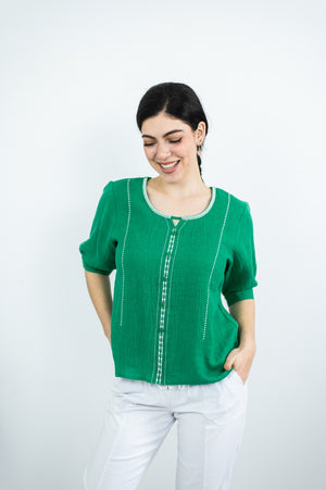 JOLIE SAULE EMBROIDERED SHORT SLEEVE TOP