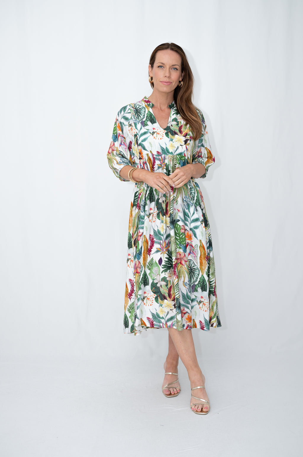 JOLIE SAULE FLORAL PRINT STAND COLLAR PEASANT DRESS