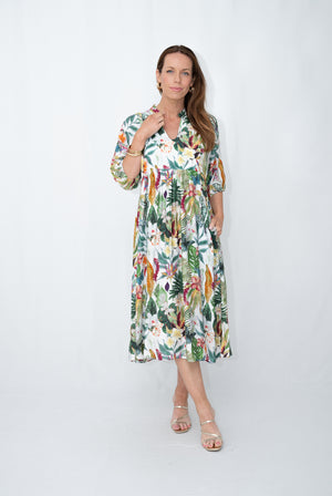 JOLIE SAULE FLORAL PRINT STAND COLLAR PEASANT DRESS