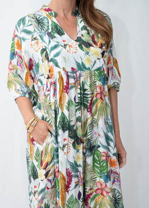 JOLIE SAULE FLORAL PRINT STAND COLLAR PEASANT DRESS