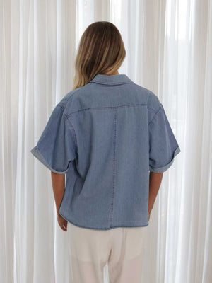 FRIA COTTON CURVED HEM DENIM SHIRTS