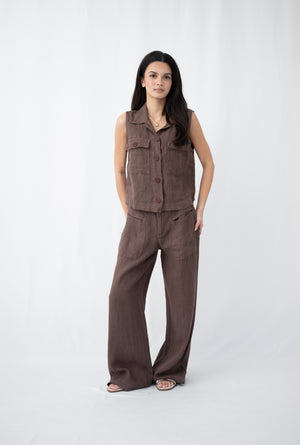 MADE IN ITALY LINEN VEST WITH POCKET