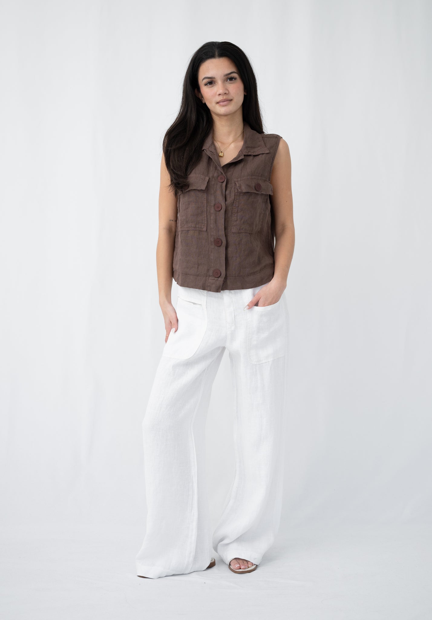 MADE IN ITALY LINEN VEST WITH POCKET