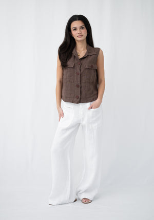 MADE IN ITALY LINEN VEST WITH POCKET