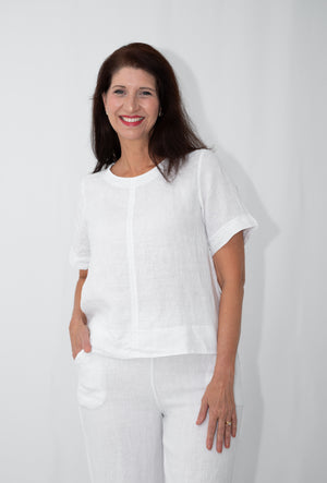 MADE IN ITALY LINEN ROUND NECK TOP
