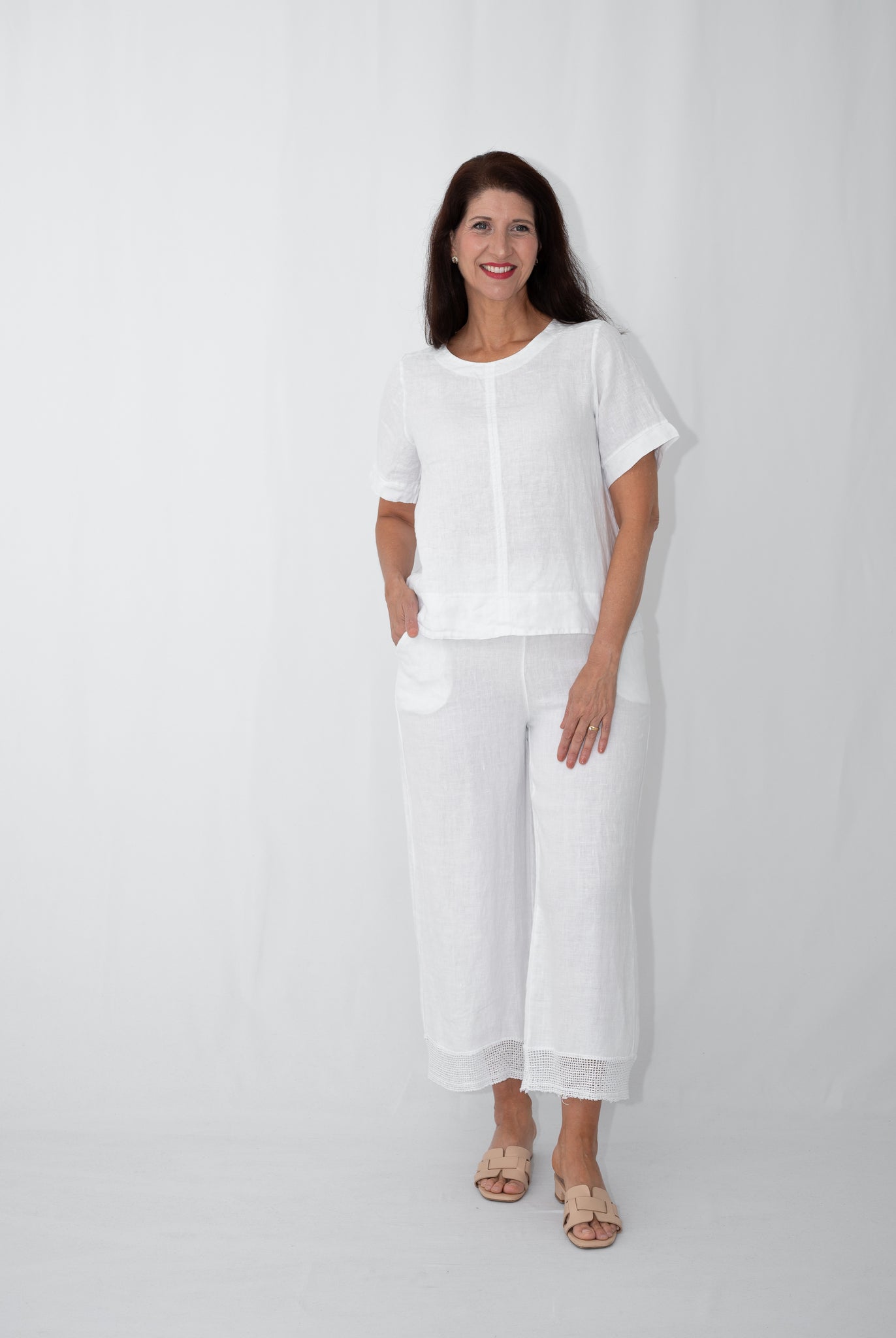 MADE IN ITALY LINEN ROUND NECK TOP