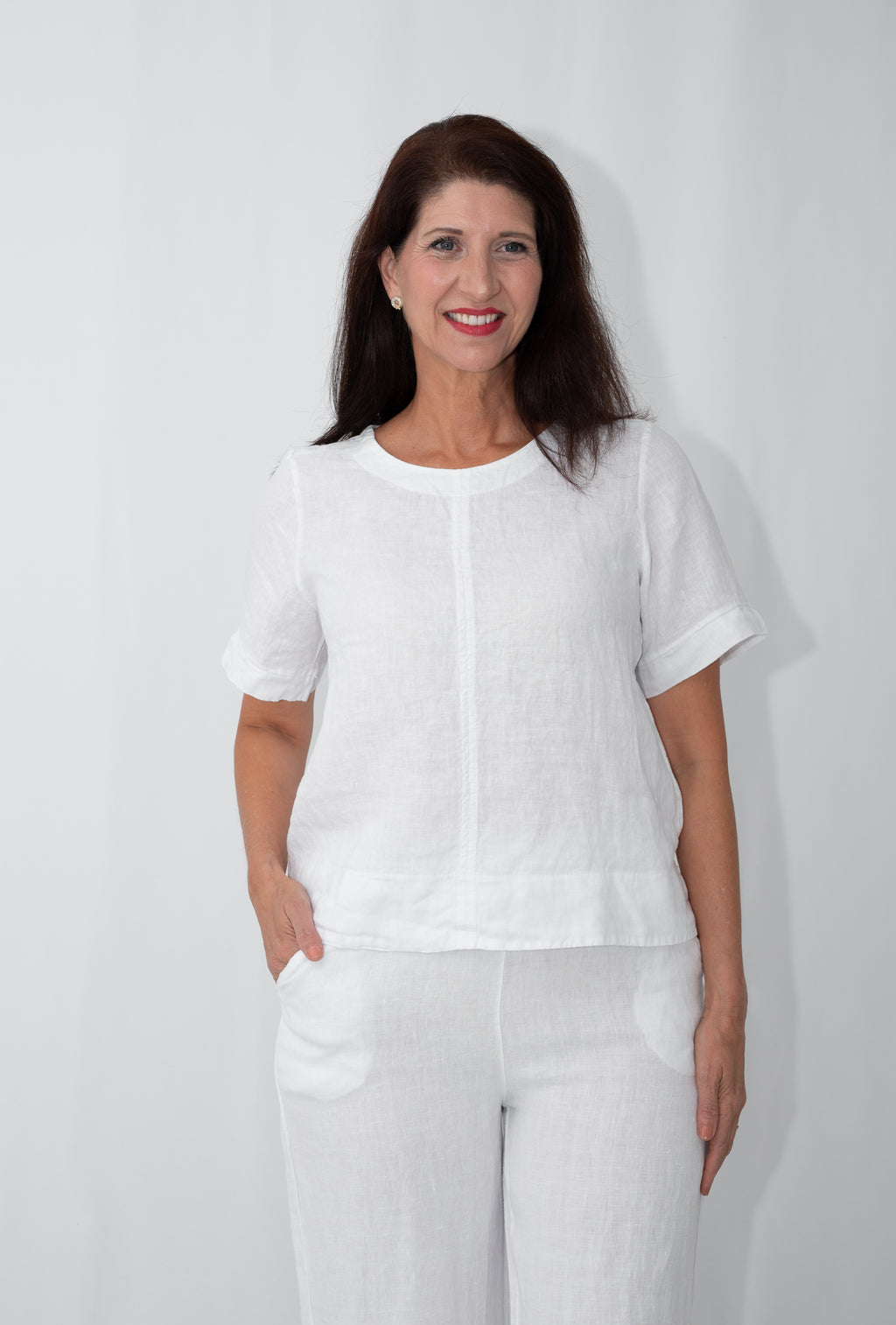 MADE IN ITALY LINEN ROUND NECK TOP