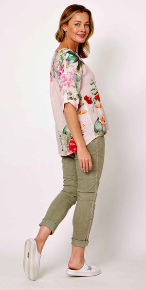 LA STRADA PINK/RED FLORAL V-NECK TOP