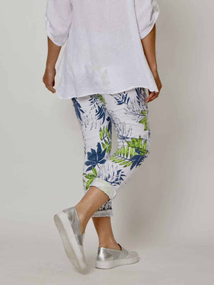 LA STRADA GREEN FERN LEAVE PRINT PANTS