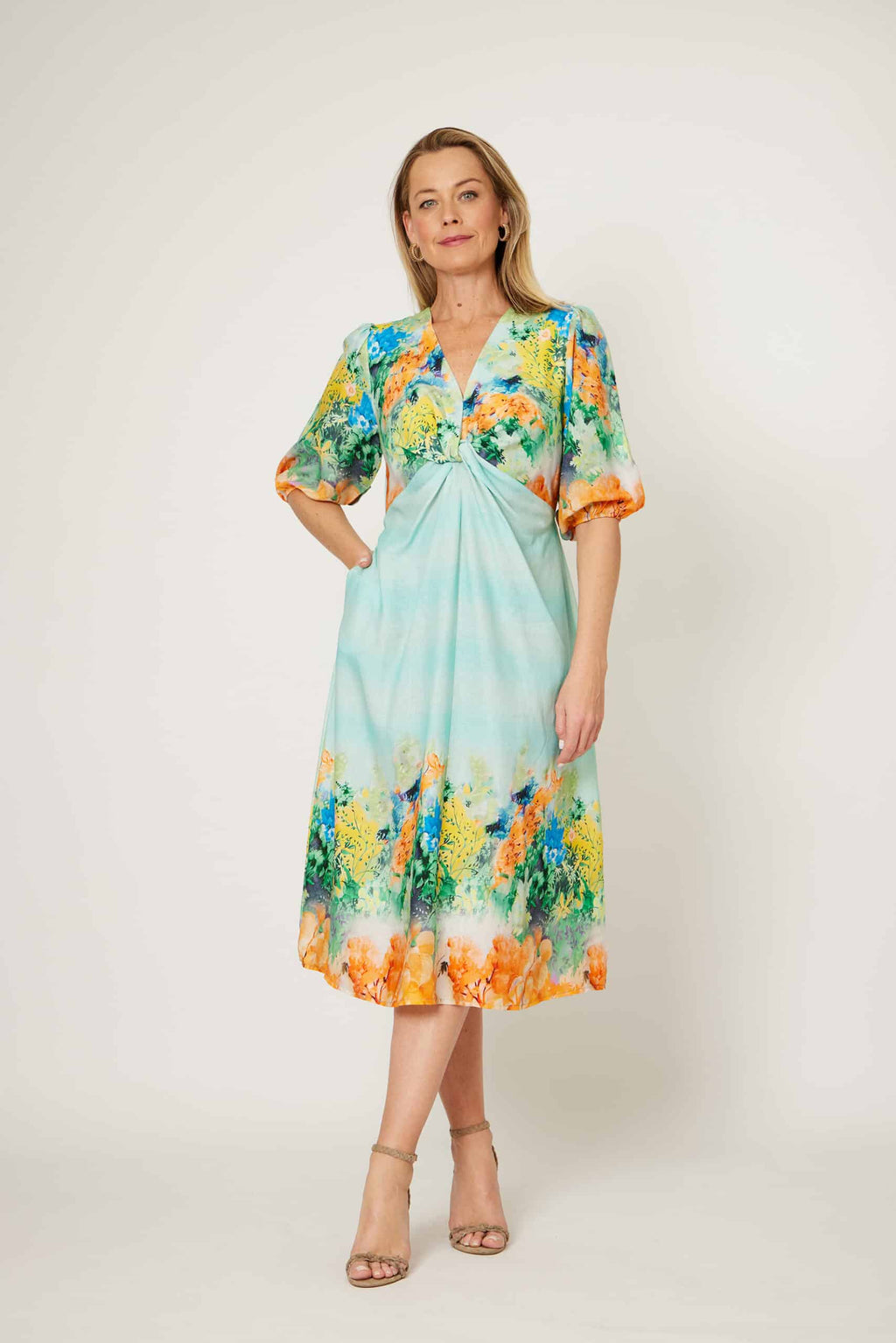 LA STRADA PUFF SLEEVE KNOTED DRESS