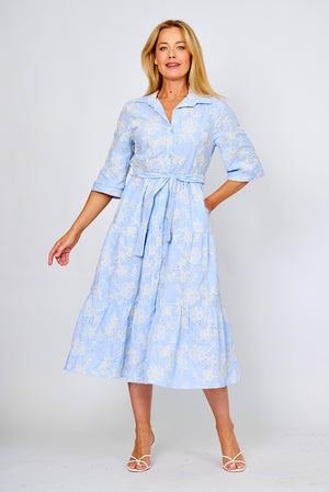 LA STRADA EMBROIDERED THREE TIERS BELTED SHIRT DRESS