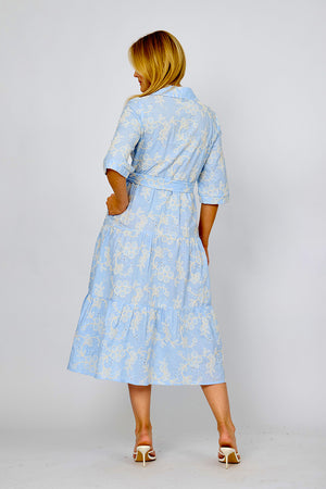 LA STRADA EMBROIDERED THREE TIERS BELTED SHIRT DRESS