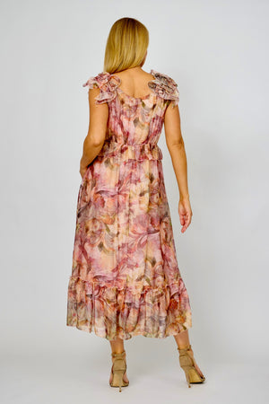 LA STRADA V-NECK FRILL SHOULDER SLEEVELESS DRESS