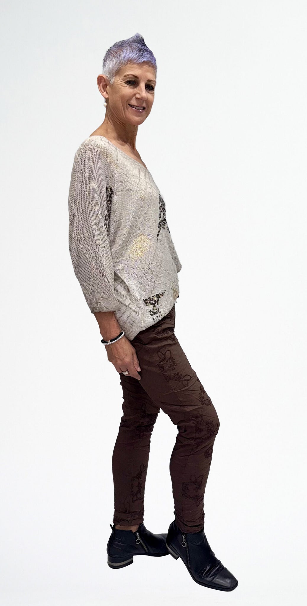 LA STRADA MESH KNIT WITH BLACK GOLD ANIMAL PATTERN TOP