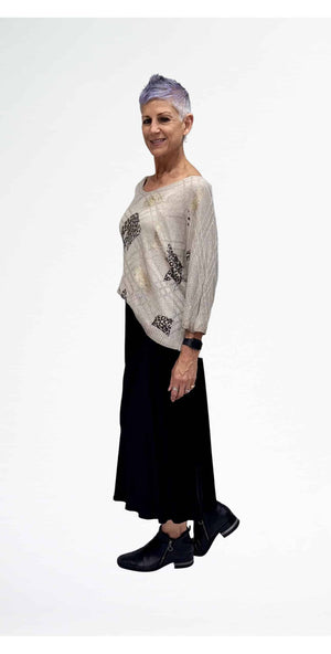 LA STRADA MESH KNIT WITH BLACK GOLD ANIMAL PATTERN TOP