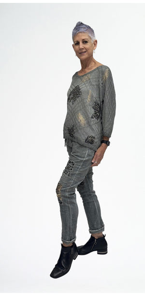 LA STRADA MESH KNIT WITH BLACK GOLD ANIMAL PATTERN TOP