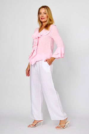 LA STRADA LINEN FRILLED TOP